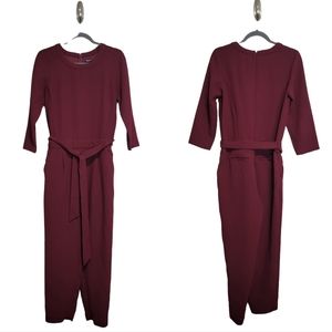Madewell burgundy longsleeve belted jumpsuit